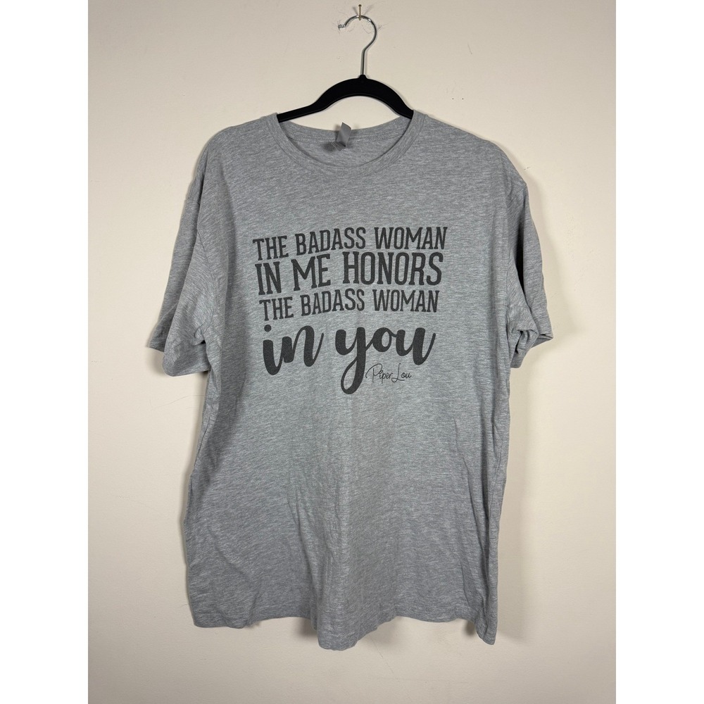 Piper Lou Badass Woman Graphic T-Shirt Gray Short Sleeve XL Next Level Apparel